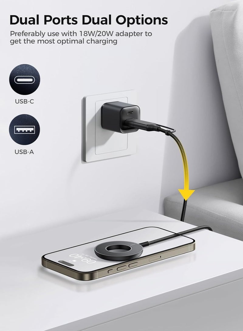 KASTWAVE Magnetic Wireless Charger, Charging Station, Hollow Design Wireless Charger Compatible with MagSafe Charger/iPhone 15/14/13/12 Series, Magnetic Charger Pad, Charger Stand with Dual Ports Braided Cable - Image 3