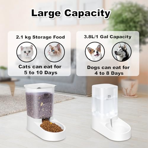Marchul Dog Feeder Gravity Cat Feeder and Water Dispenser Set Automatic Pet Food Bowl and Waterer Large Capacity for Small Medium Pets Puppy Kitten Rabbit 1 Gallon 38L - Image 3