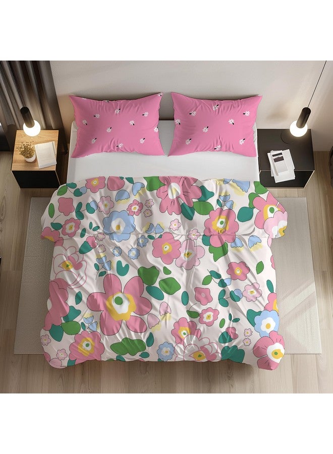 LOOMLYFE Premium Glace Cotton Duvet Cover/Comforter - King Size 90"x100" inches - PinkFlower - Image 1