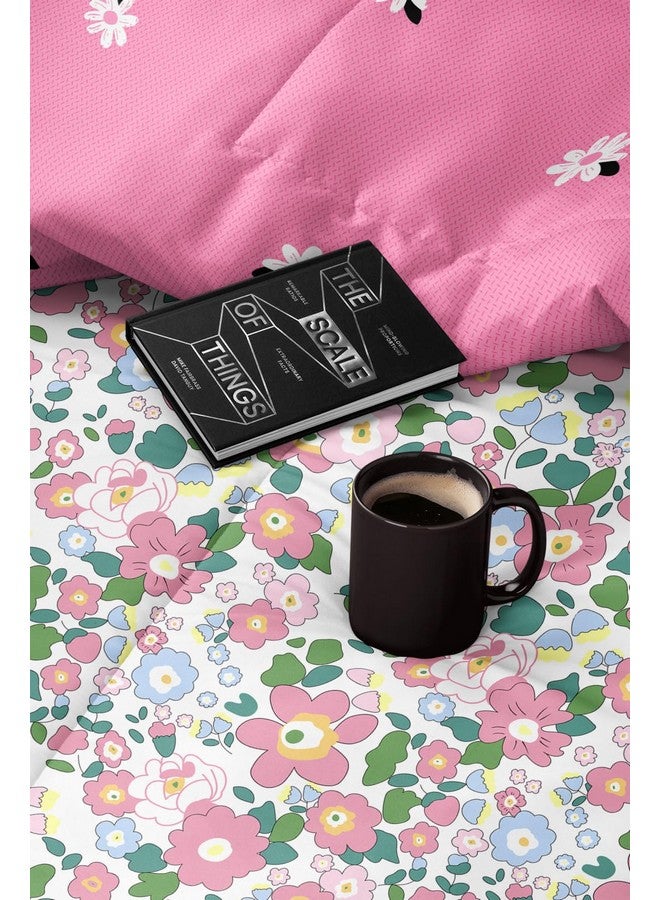 LOOMLYFE Premium Glace Cotton Duvet Cover/Comforter - King Size 90"x100" inches - PinkFlower - Image 2