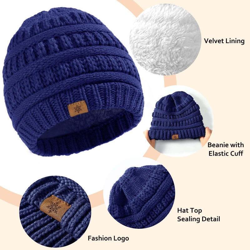 Pleneal Winter Beanie Hat Scarf Gloves Set, Thick Warm Knit Winter Skull Cap Touch Screen Gloves Neck Scarf for Women Men 6 Navy - Image 5