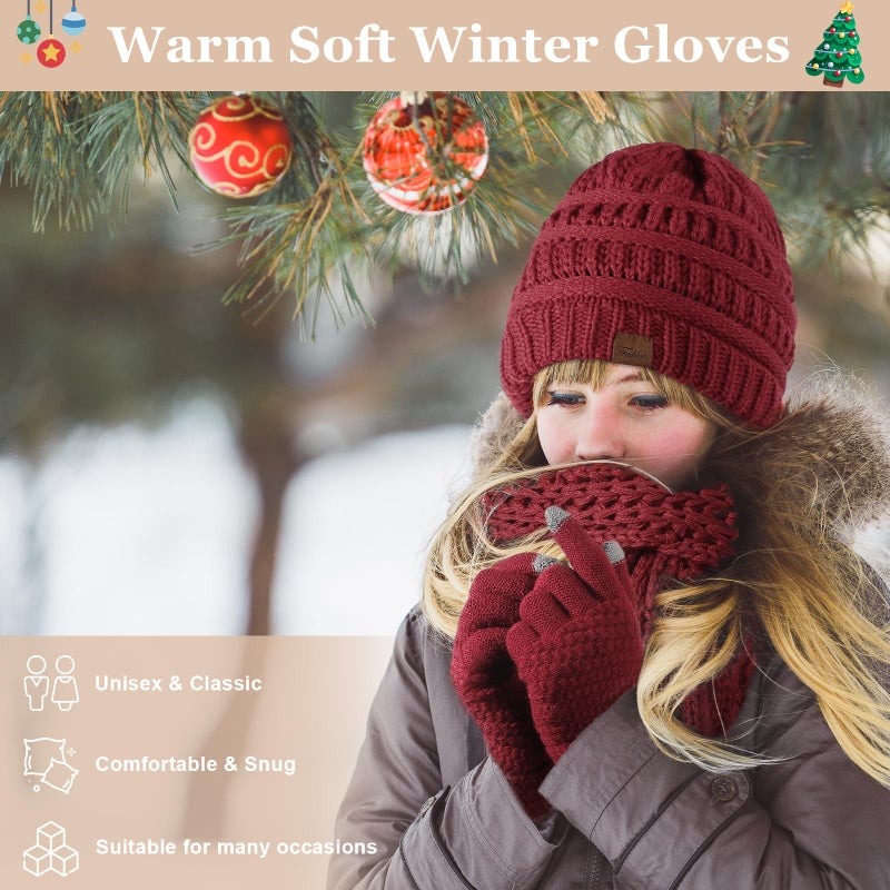 Pleneal Winter Beanie Hat Scarf Gloves Set, Thick Warm Knit Winter Skull Cap Touch Screen Gloves Neck Scarf for Women Men 6 Navy - Image 2