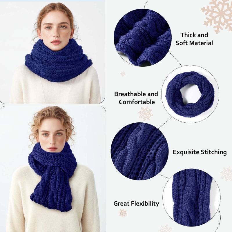 Pleneal Winter Beanie Hat Scarf Gloves Set, Thick Warm Knit Winter Skull Cap Touch Screen Gloves Neck Scarf for Women Men 6 Navy - Image 4