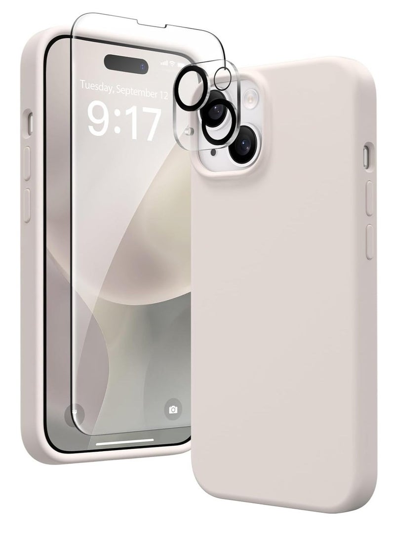 ELTRAZONE 5-in-1 iPhone 15 Case – Stone, Magnetic, MagSafe-Compatible, Slim Skin-Like Silicone, Includes 2x Screen & Camera Lens Protectors - Image 1