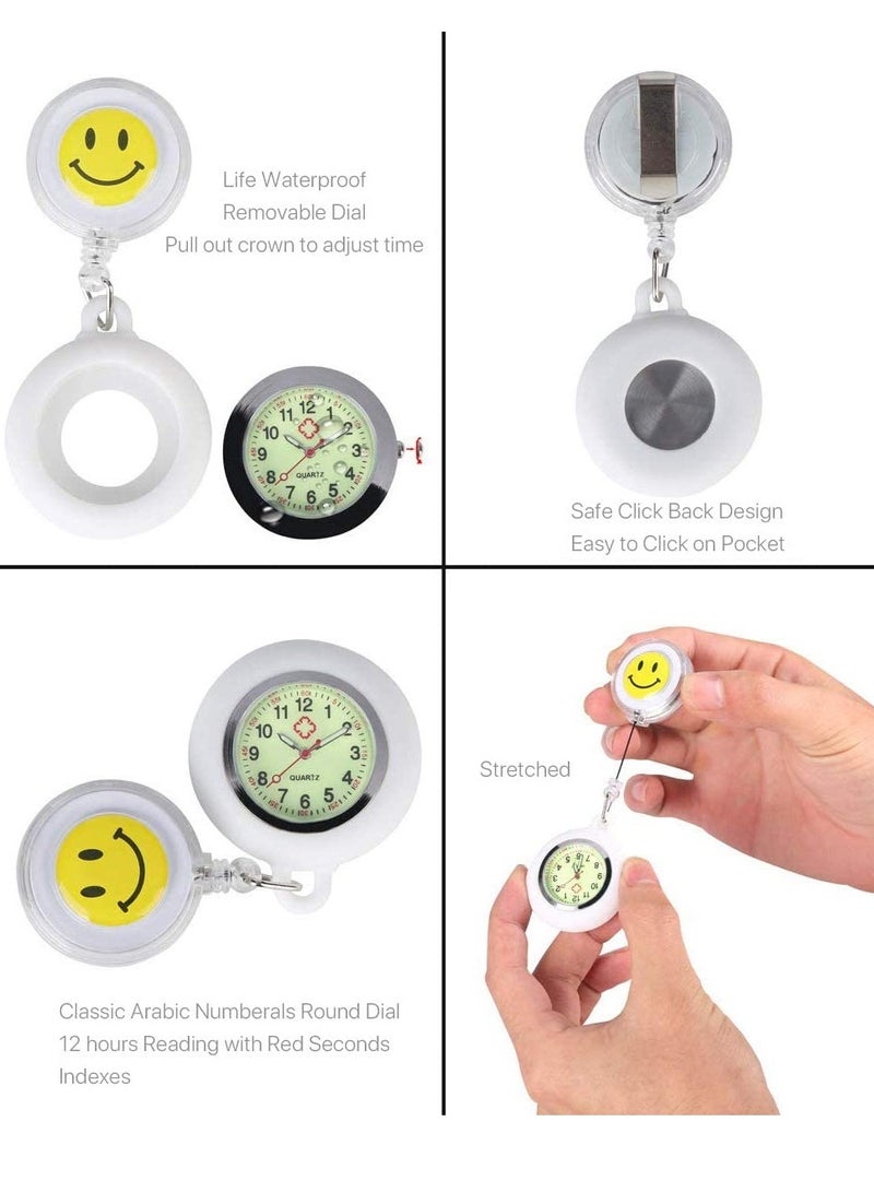 SOLARAE Watches for Nurses Doctors Unisex Luminous Fob, Retractable Paramedic Medical Student Silicone Smile Face Clip On Pocket Watches 3pcs - Image 5