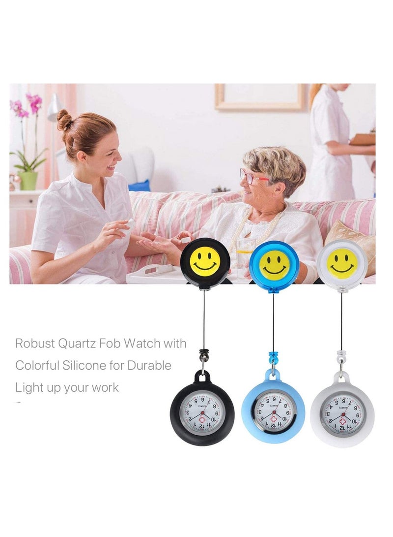 SOLARAE Watches for Nurses Doctors Unisex Luminous Fob, Retractable Paramedic Medical Student Silicone Smile Face Clip On Pocket Watches 3pcs - Image 4