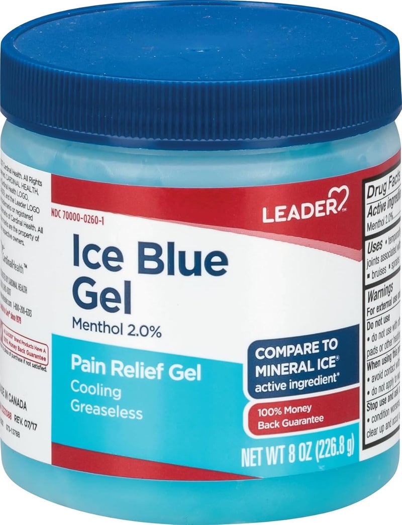 Leader Mineral Ice Blue Gel Menthol 2 Pain Relief Gel Topical Analgesic for Muscle Pain Backache Arthritis  Sport Injuries for Adults and Kids 2 Compare to Mineral Ice 8 oz - Image 1