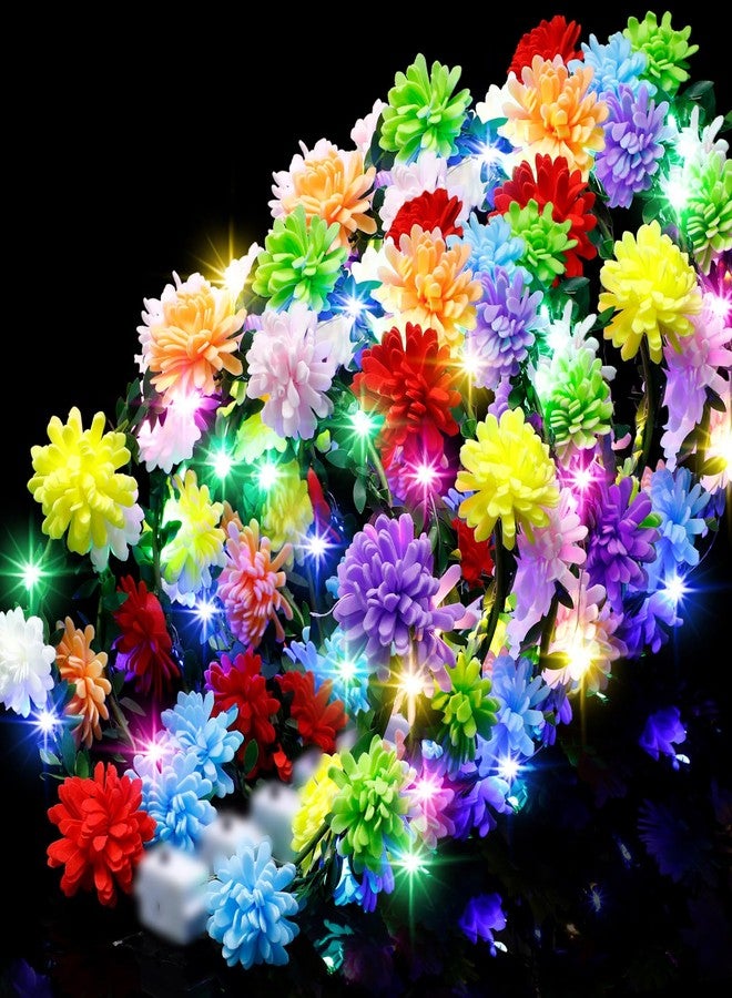 Yunsailing 64 Pcs Mardi Gras Light up Flower Crown LED Glow Party Headband Girl Headpiece Glowing Floral Headdress(Cute) - Image 1