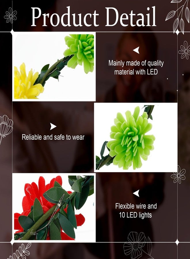 Yunsailing 64 Pcs Mardi Gras Light up Flower Crown LED Glow Party Headband Girl Headpiece Glowing Floral Headdress(Cute) - Image 3