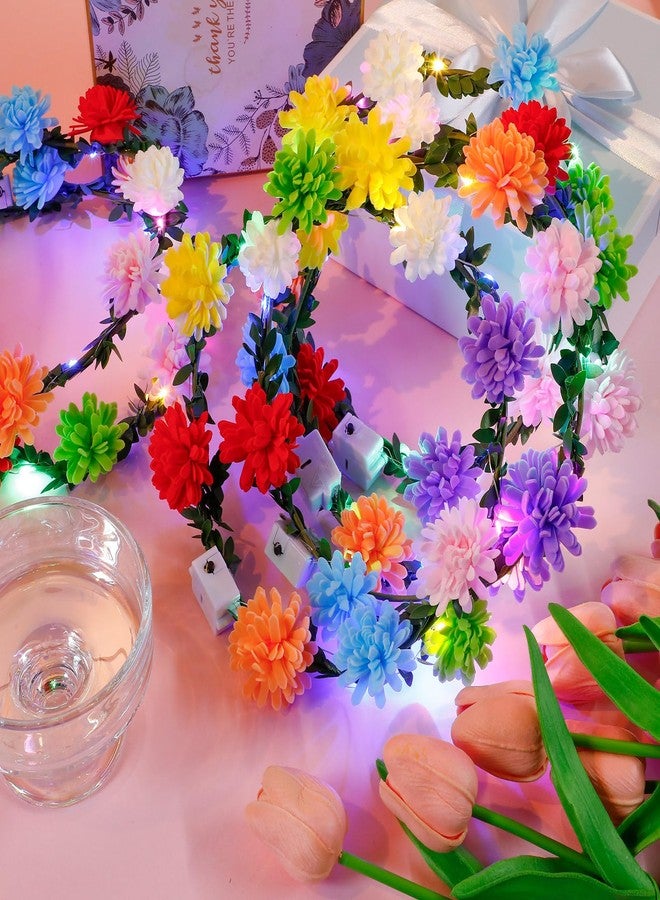 Yunsailing 64 Pcs Mardi Gras Light up Flower Crown LED Glow Party Headband Girl Headpiece Glowing Floral Headdress(Cute) - Image 4