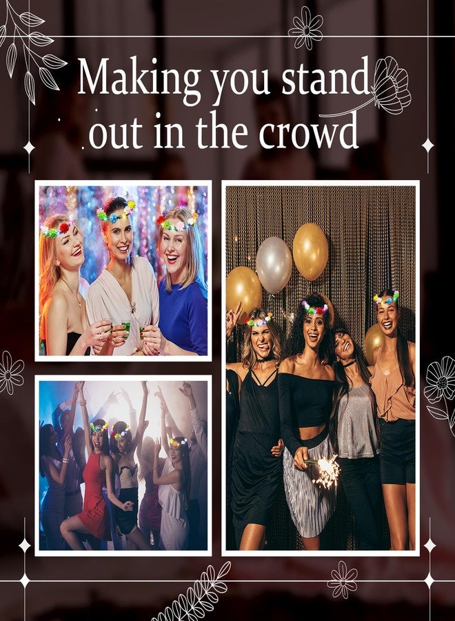 Yunsailing 64 Pcs Mardi Gras Light up Flower Crown LED Glow Party Headband Girl Headpiece Glowing Floral Headdress(Cute) - Image 5
