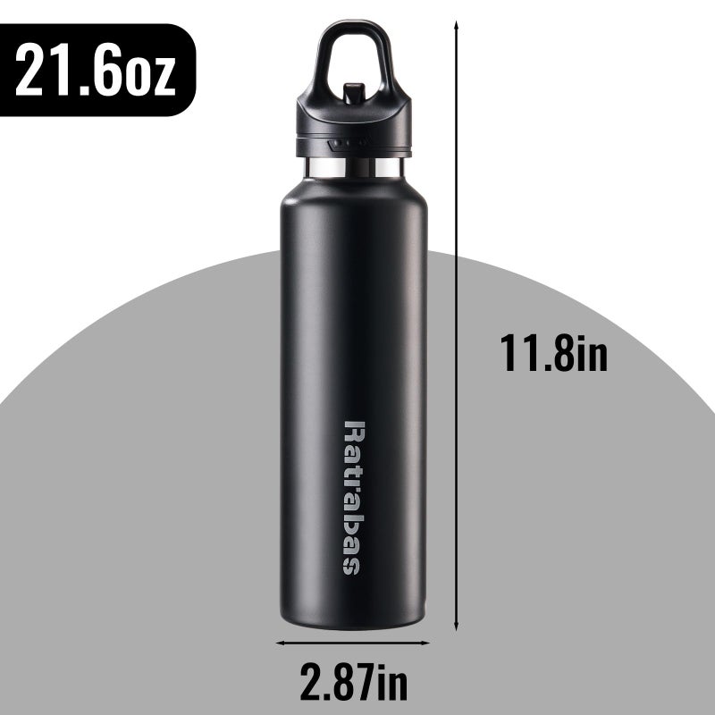 Ratrabas Insulated Water Bottle 21 OZ, Insulated Tumbler with One-Touch Open, Travel Water Bottle with Leak-Proof Design, Sports Water Bottle for Women & Men (Black) - Image 3