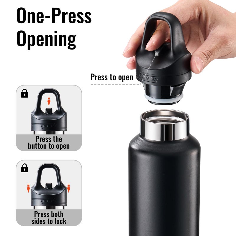 Ratrabas Insulated Water Bottle 21 OZ, Insulated Tumbler with One-Touch Open, Travel Water Bottle with Leak-Proof Design, Sports Water Bottle for Women & Men (Black) - Image 2