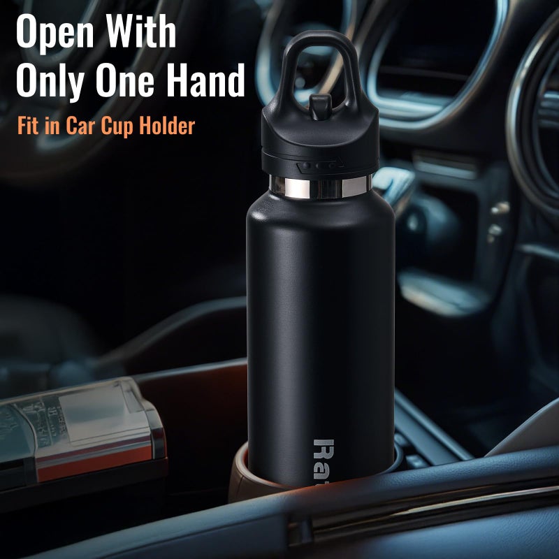 Ratrabas Insulated Water Bottle 21 OZ, Insulated Tumbler with One-Touch Open, Travel Water Bottle with Leak-Proof Design, Sports Water Bottle for Women & Men (Black) - Image 4