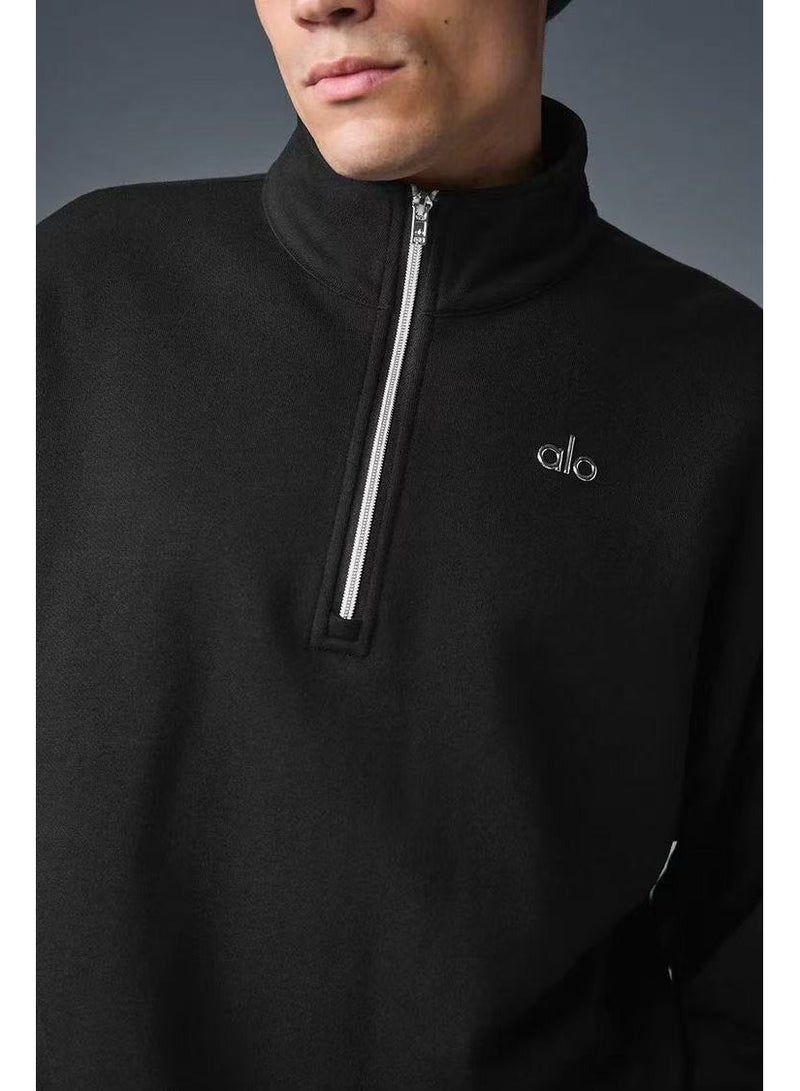 alo Unisex Solid-Color Minimalist Half-Zip Sweatshirt - Image 3