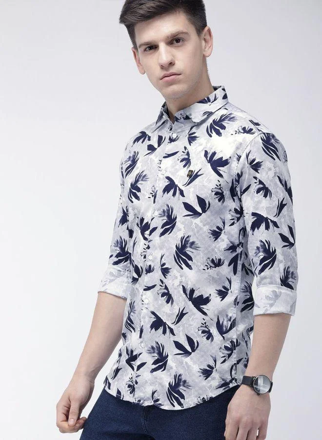 The Indian Garage Co Men Slim Fit Abstract Printed Full Sleeves Cutaway Collar Casual Shirt