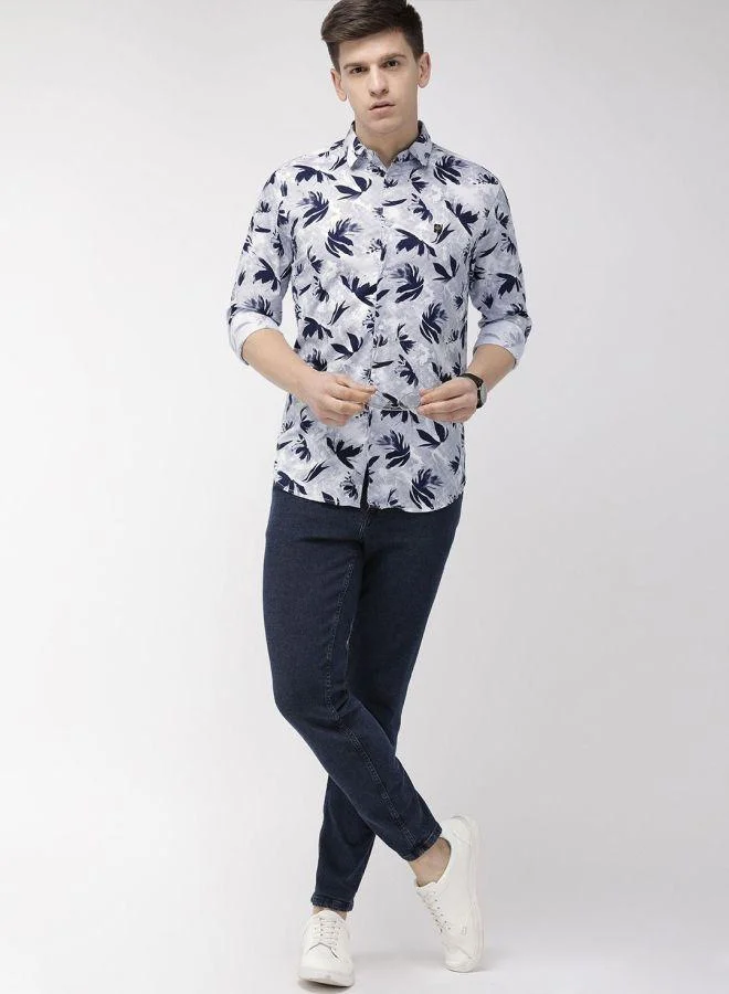 The Indian Garage Co Men Slim Fit Abstract Printed Full Sleeves Cutaway Collar Casual Shirt