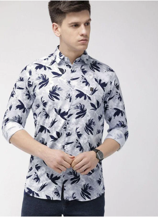 The Indian Garage Co Men Slim Fit Abstract Printed Full Sleeves Cutaway Collar Casual Shirt
