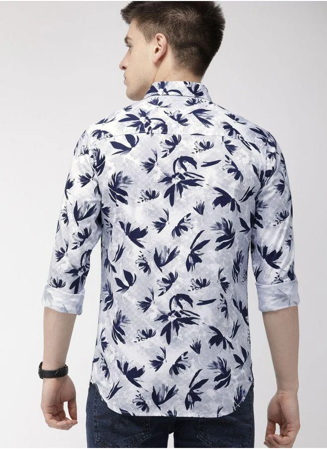 The Indian Garage Co Men Slim Fit Abstract Printed Full Sleeves Cutaway Collar Casual Shirt