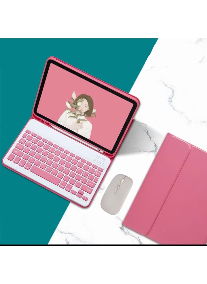 Generic For IPad10 Generation Protective Case Magnetic Suction With Pen Slot Pro11 Bluetooth Keyboard Mouse 9 Generation Tablet Protective Case-Color:Begonia Red-leather Case + Keyboard + White Mouse-Applicable Model:iPad 10 Generation 10.9 "(2022)  - Image 1