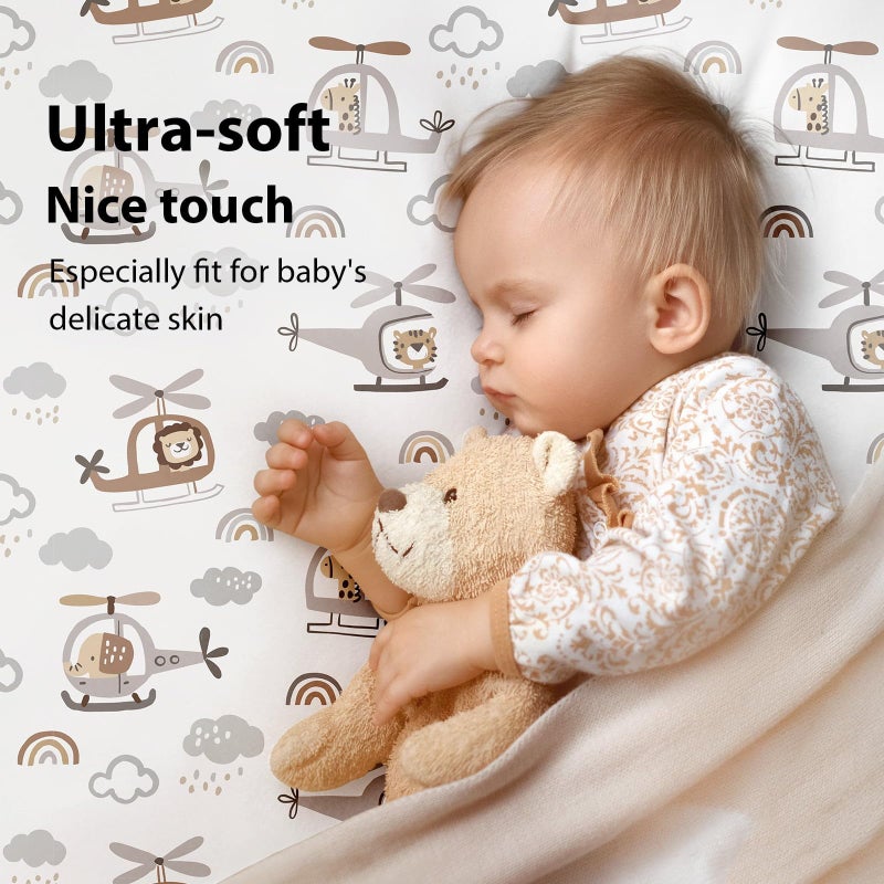 FIEMOL Baby Crib Sheets for Boys and Girls, 3 Pack Toddler Bed Sheets for 52â€x28â€ Standard Toddler Mattresses, Soft Microfiber Fitted Crib Sheets Neutral Grey Helicopter - Image 2