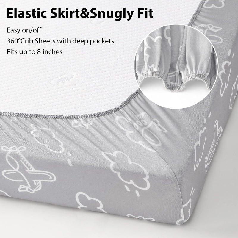 FIEMOL Baby Crib Sheets for Boys and Girls, 3 Pack Toddler Bed Sheets for 52â€x28â€ Standard Toddler Mattresses, Soft Microfiber Fitted Crib Sheets Neutral Grey Helicopter - Image 5