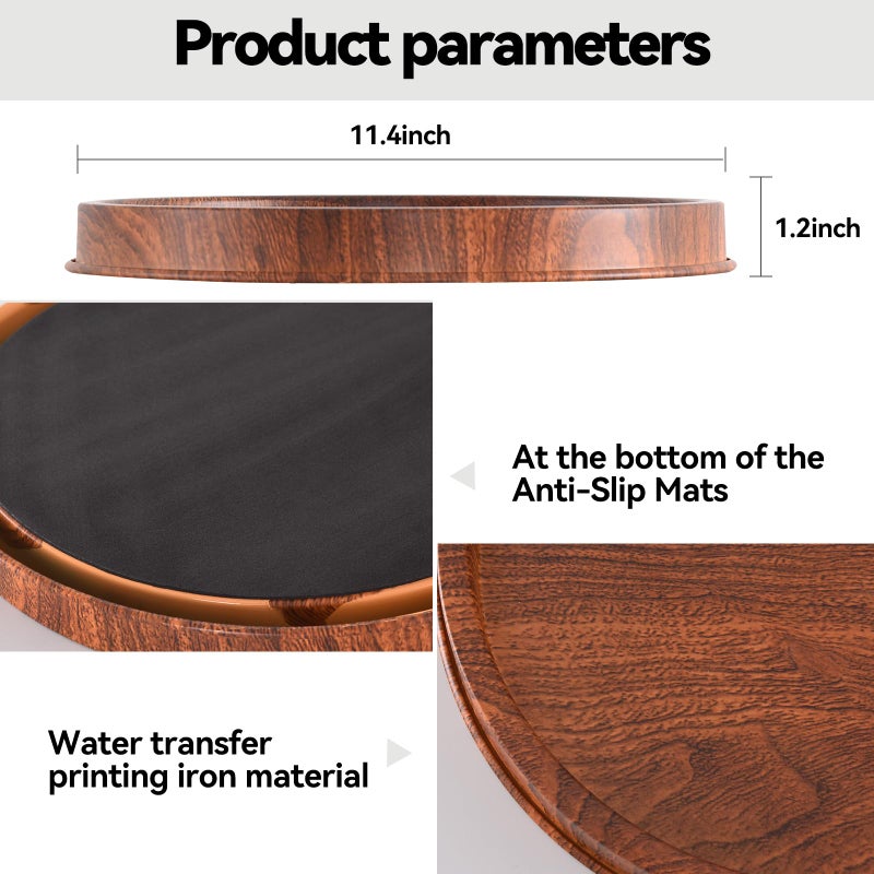 Lobolighting Round Decorative Serving Tray - Modern Farmhouse Style Handcrafted Wood Grain Color Metal Tray, Versatile Centerpiece for Coffee Table, Living Room, Dining or Entryway Home Decor - Image 4