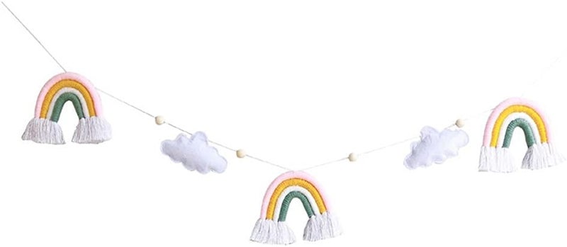 ويوبلز زينة جدارية من الخرز الخشبي بألوان قوس قزح على شكل غيوم، زينة معلقة للغرف (C) - Image 1