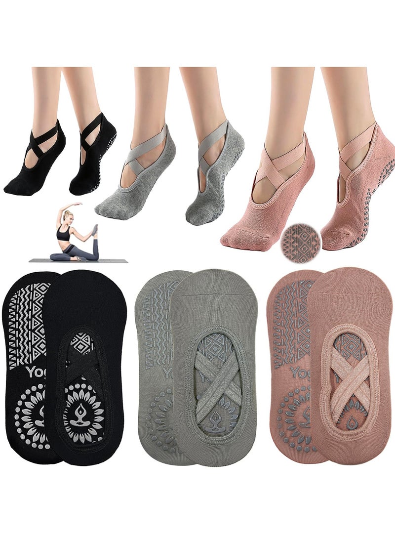 Yakiter 3 Pairs Yoga Socks，Non-Slip Cotton Socks for Pilates Pure Barre Ballet Dance Socks Barefoot Workout Socks（Pink，Black，Grey） - Image 1