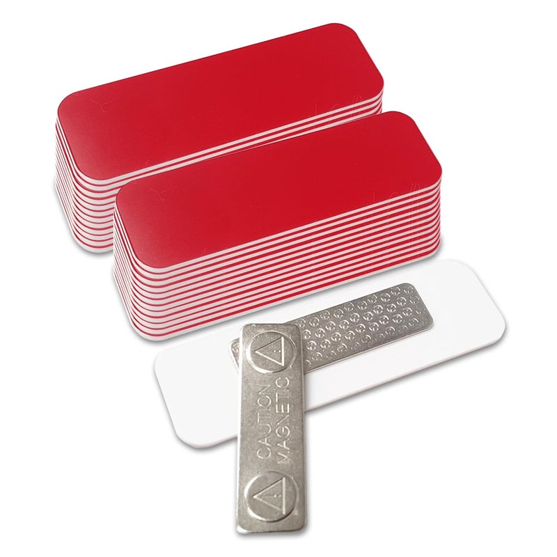 Name TagBadge Blanks 25 Pack Red 1 X 3 Round Corners Magnetic Backing