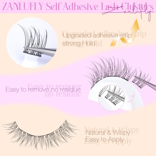 zanlufly Self Adhesive Eyelashes Natural Self Adhesive Lash Clusters Wispy Press on Lashes 10-12MM Pre-glued Eyelash Clusters 120pcs C-curly No Glue Lashes DIY Individual Lashes by ZANLUFLY - Image 2