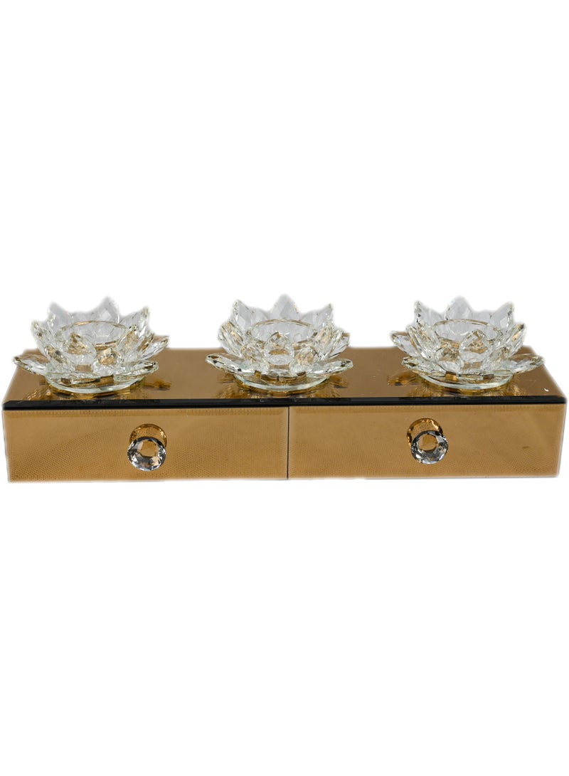 Crystal Clear Crystal Lotus Tealight Candle Holder 4.5 inch with Mirror Box Organizer Modern Storage for Cosmetic Makeup and Woman Jewelry 2 Drawer Tiered  - Image 1