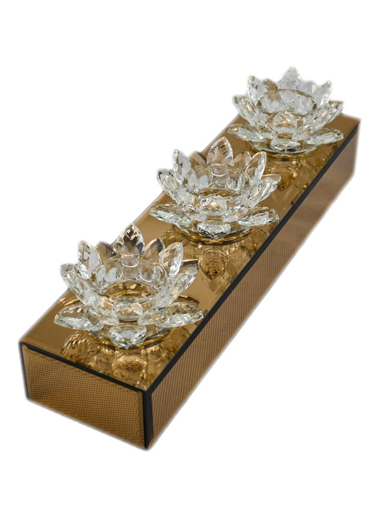 Crystal Clear Crystal Lotus Tealight Candle Holder 4.5 inch with Mirror Box Organizer Modern Storage for Cosmetic Makeup and Woman Jewelry 2 Drawer Tiered  - Image 3