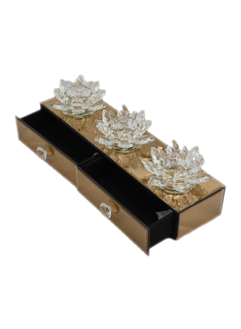 Crystal Clear Crystal Lotus Tealight Candle Holder 4.5 inch with Mirror Box Organizer Modern Storage for Cosmetic Makeup and Woman Jewelry 2 Drawer Tiered  - Image 4