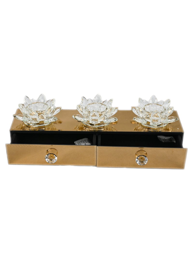 Crystal Clear Crystal Lotus Tealight Candle Holder 4.5 inch with Mirror Box Organizer Modern Storage for Cosmetic Makeup and Woman Jewelry 2 Drawer Tiered  - Image 2