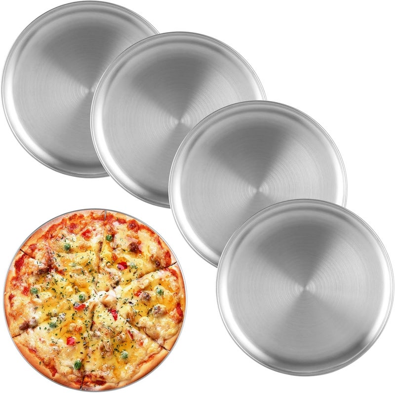 LOPYXBR Pizza Tray, Set of 5, 30 cm Round Stainless Steel Pizza Mould, Pizza Tray Round, Pizza Pan Stainless Steel Pizza Baking Tray for Oven, Baking, Serving, Roasting, Dishwasher Safe - Image 1
