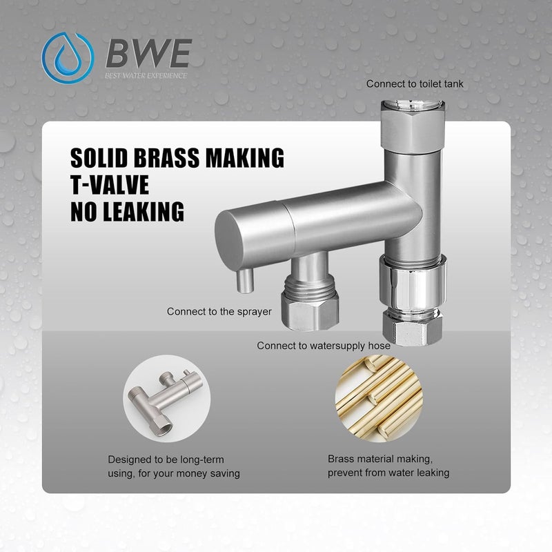 BWE Handheld Bidet Sprayer, Adjustable Water Pressure Toilet Attachment, All Brass Cloth Diaper Jet Sprayer, with Bidet Hose for Feminine or Baby Wash, Brushed Nickel - Image 3
