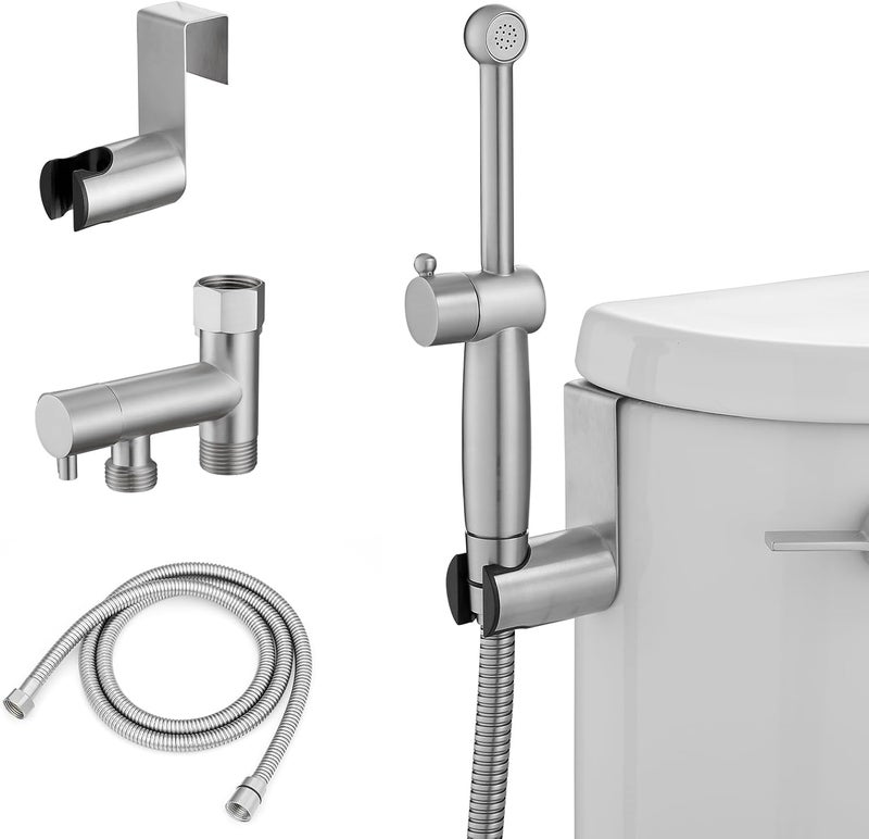 BWE Handheld Bidet Sprayer, Adjustable Water Pressure Toilet Attachment, All Brass Cloth Diaper Jet Sprayer, with Bidet Hose for Feminine or Baby Wash, Brushed Nickel - Image 1