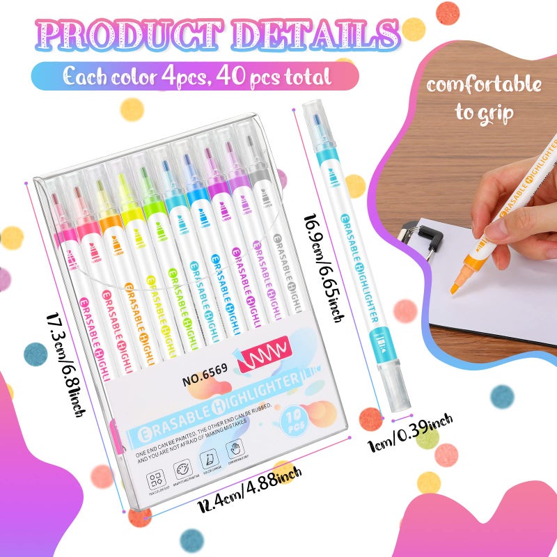 Zhehao 40 Pcs Erasable Highlighters, Smooth Writing Double Head Highlighter for School Office Back to School Supplies Occ Shoebox Gifts - Image 2