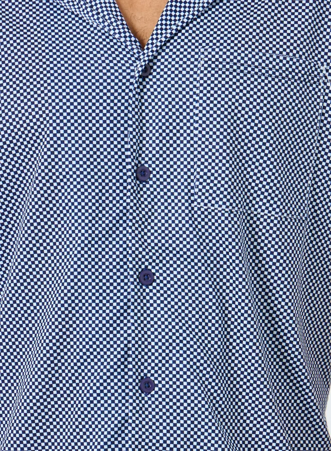 Styli Styli Men Navy Blue Checked Print Knit Shirt and Shorts Set