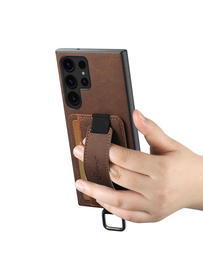 Suteni Case For Samsung Galaxy S22 Ultra 5G H13 Litchi Leather Wrist Strap Wallet Back Phone Case - Image 3