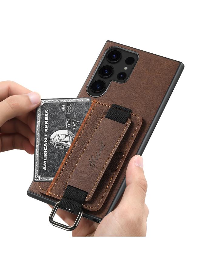 Suteni Case For Samsung Galaxy S22 Ultra 5G H13 Litchi Leather Wrist Strap Wallet Back Phone Case - Image 4