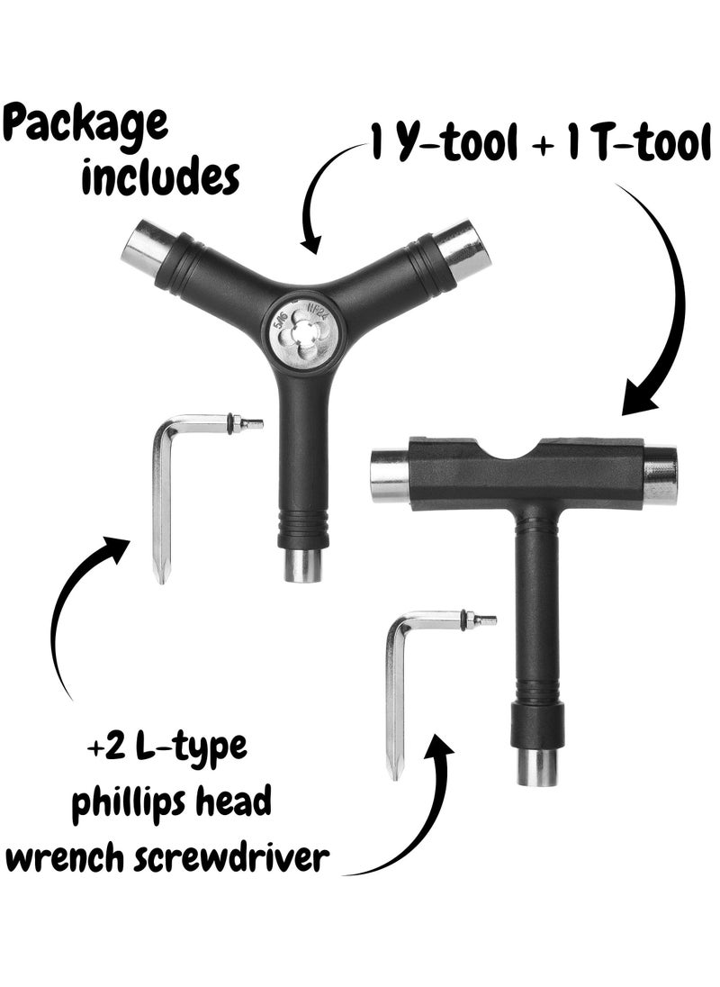 Y&D - Skate Tool, Pack of 2, Skateboard Roller Tool All in One, Kit, Y and T for Skateboard, Longboard Key - Image 1