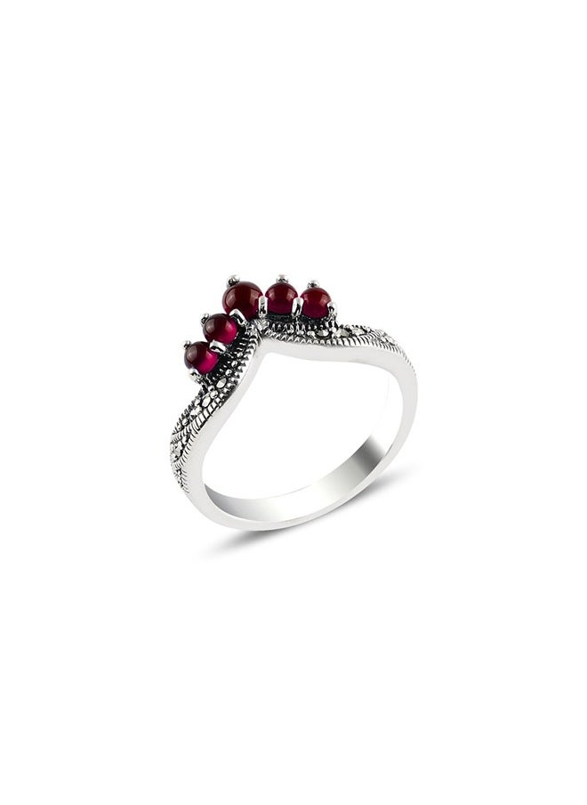 EMNON - 925 Silver-Natural Red Agate & Marcasite Ring-High-Quality Jewelry in UAE Dubai 100% Precious Metal Gift for Women-EMNON125RI-R95667 - Image 1