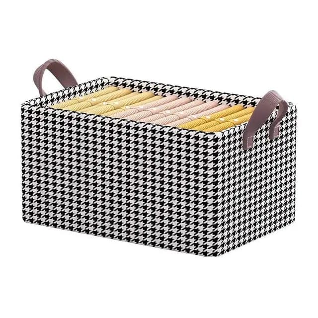 Jukkre Jukkre Durable Linen Closet Organizers and Foldable Storage Baskets Rectangle Storage Boxes for Pants Shirt Sweaters Bra Panty Socks Houndstooth Pack of 1 - Image 1