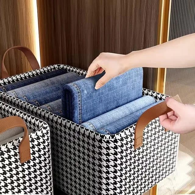 Jukkre Jukkre Durable Linen Closet Organizers and Foldable Storage Baskets Rectangle Storage Boxes for Pants Shirt Sweaters Bra Panty Socks Houndstooth Pack of 1 - Image 3