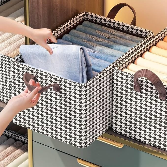 Jukkre Jukkre Durable Linen Closet Organizers and Foldable Storage Baskets Rectangle Storage Boxes for Pants Shirt Sweaters Bra Panty Socks Houndstooth Pack of 1 - Image 5