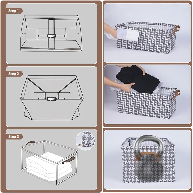 Jukkre Jukkre Durable Linen Closet Organizers and Foldable Storage Baskets Rectangle Storage Boxes for Pants Shirt Sweaters Bra Panty Socks Houndstooth Pack of 1 - Image 4