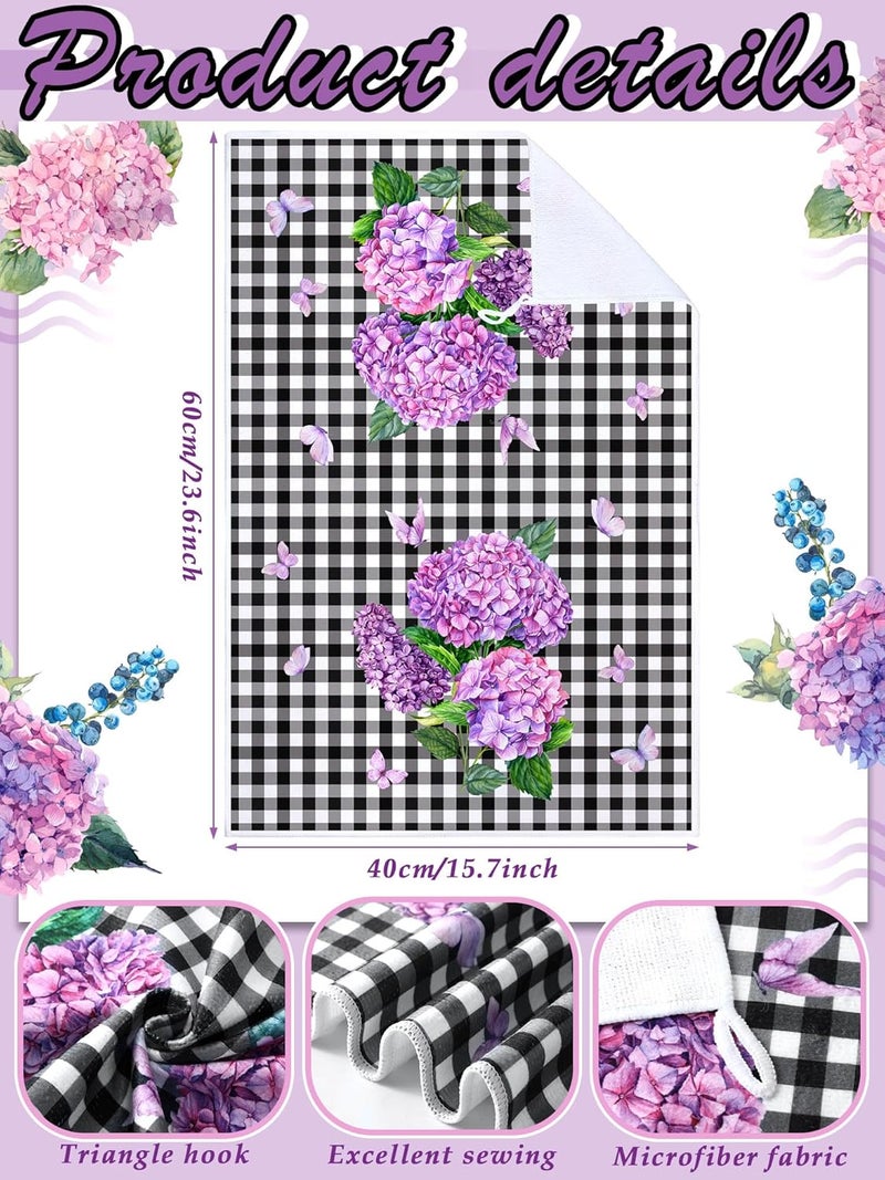 Bencailor 4 Pcs Purple Hydrangea Kitchen Towels Farmhouse Flower Floral Hand Dish Towels Butterfly Fast Drying Tea Cloths Housewarming Gift for Home Cooking Kitchen Bathroom - Image 3