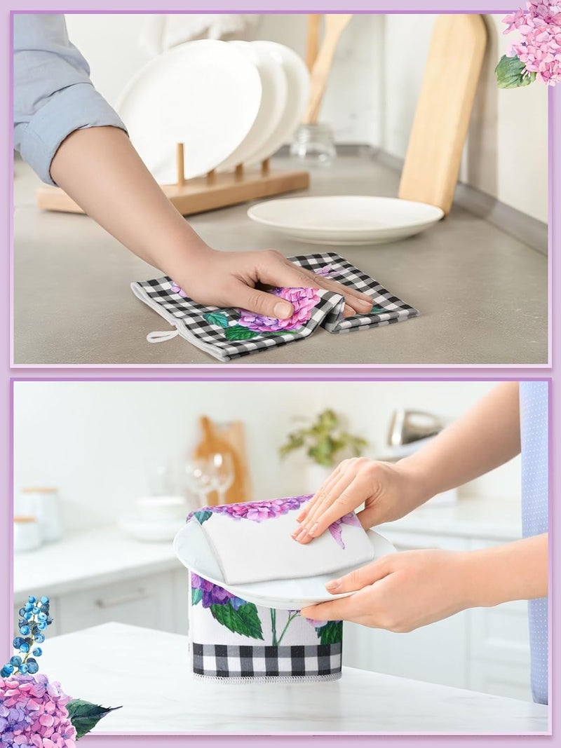Bencailor 4 Pcs Purple Hydrangea Kitchen Towels Farmhouse Flower Floral Hand Dish Towels Butterfly Fast Drying Tea Cloths Housewarming Gift for Home Cooking Kitchen Bathroom - Image 2